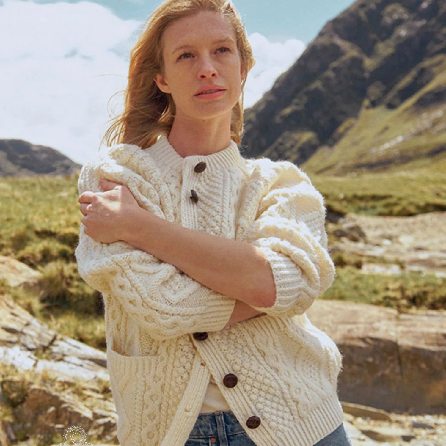 Natural Unisex Hand Knit Button Aran Cardigan - Image 7