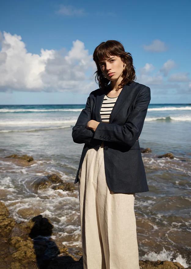 Navy Cara Irish Linen Blazer - Image 3