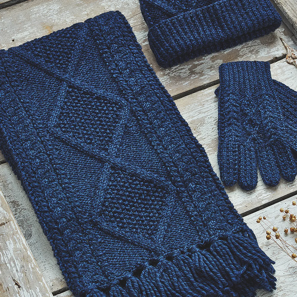 Navy Hand Knit Aran Scarf - Image 3