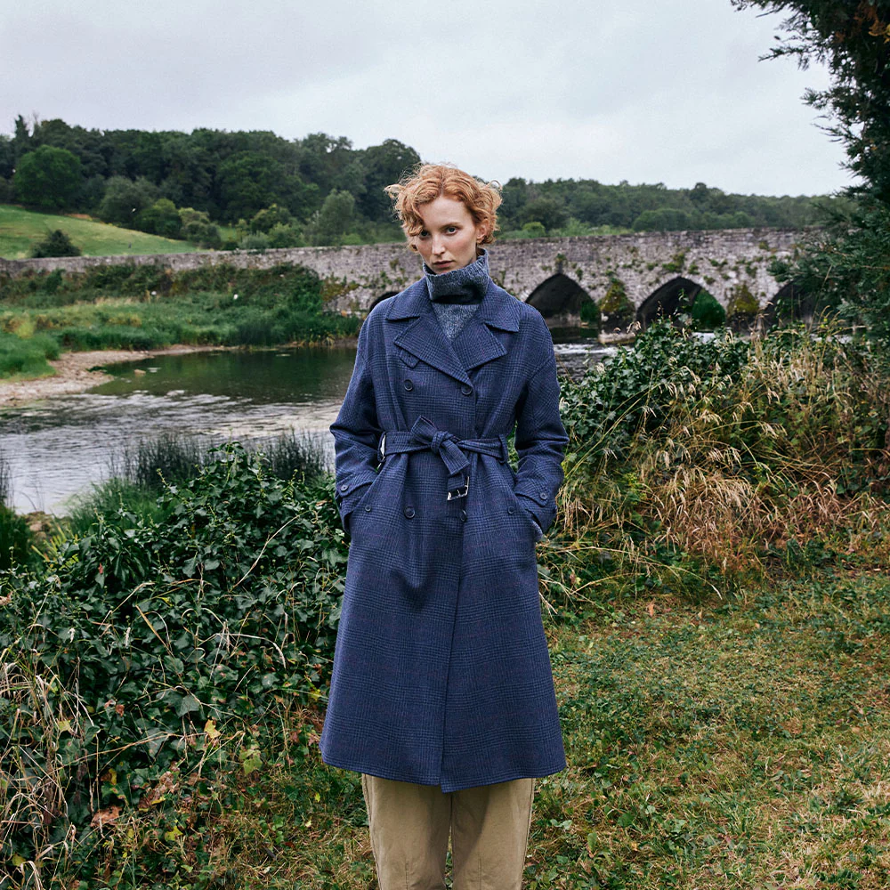 Navy Prince of Wales Check Faye Double Breasted Mac Coat - Image 4