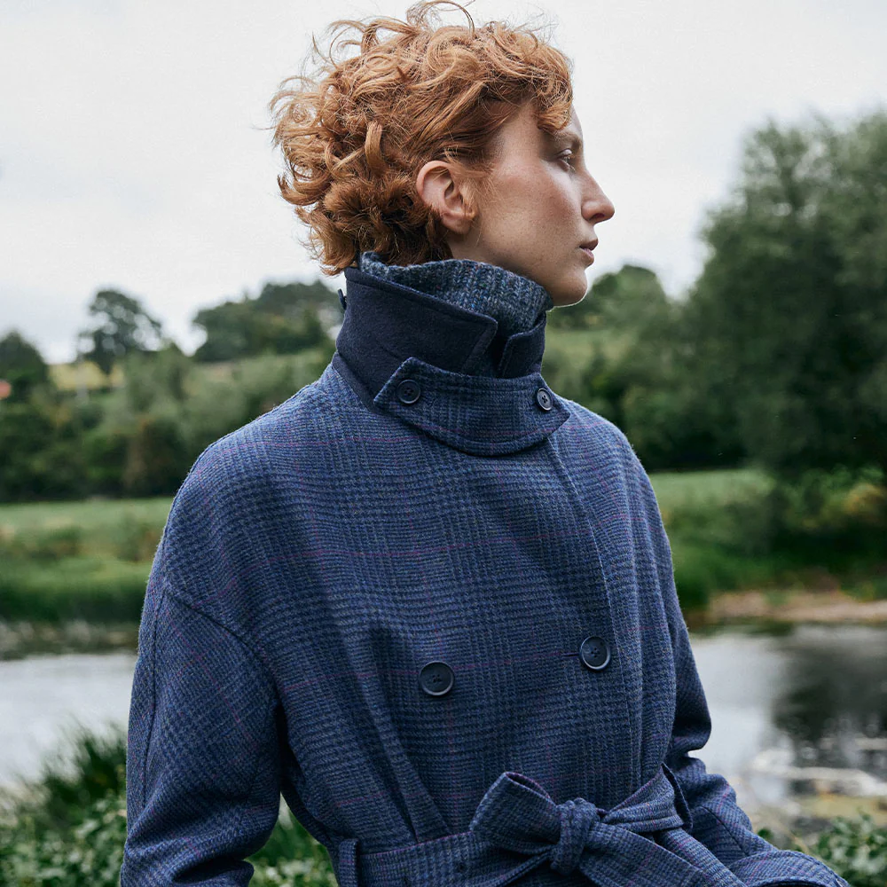 Navy Prince of Wales Check Faye Double Breasted Mac Coat - Image 5