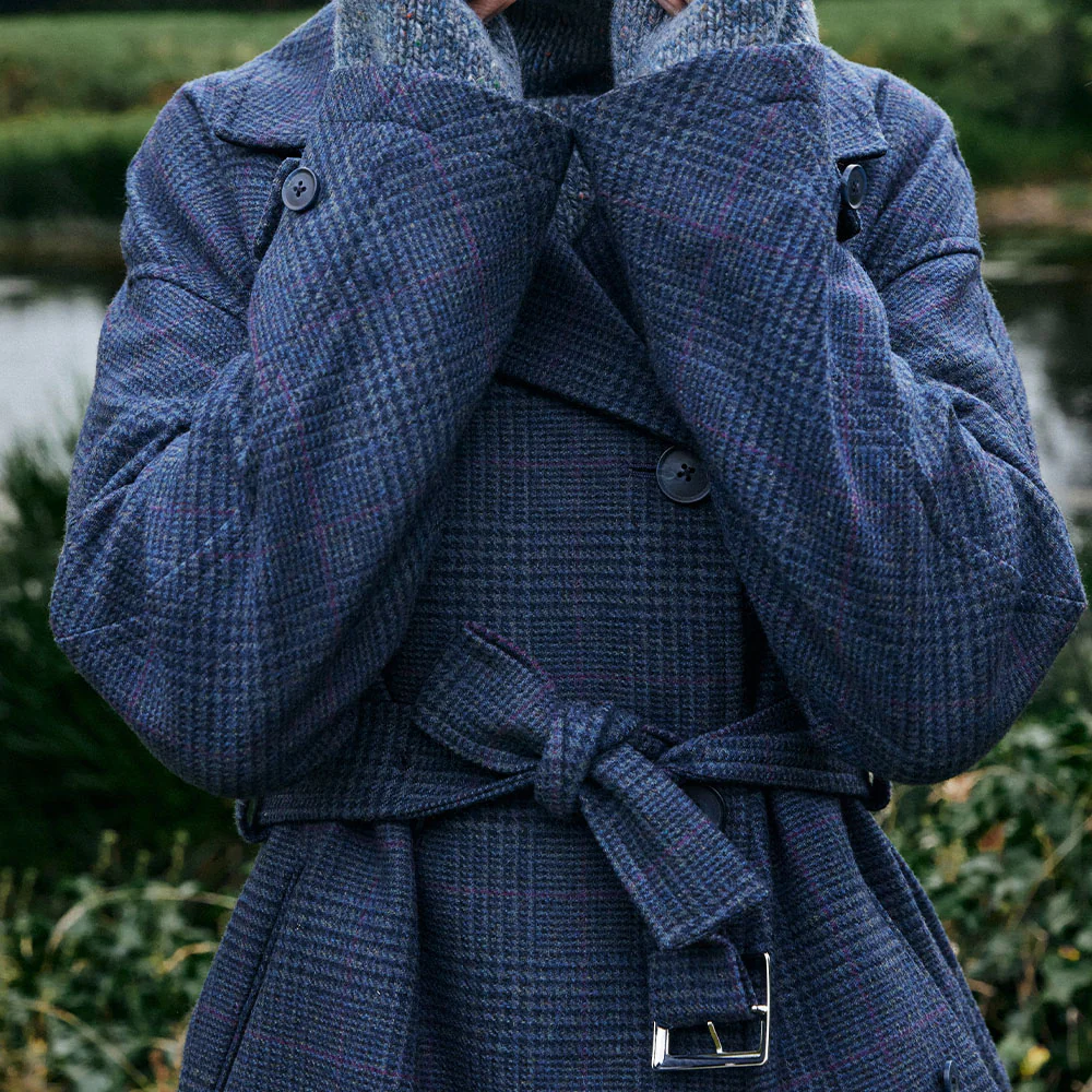 Navy Prince of Wales Check Faye Double Breasted Mac Coat - Image 6
