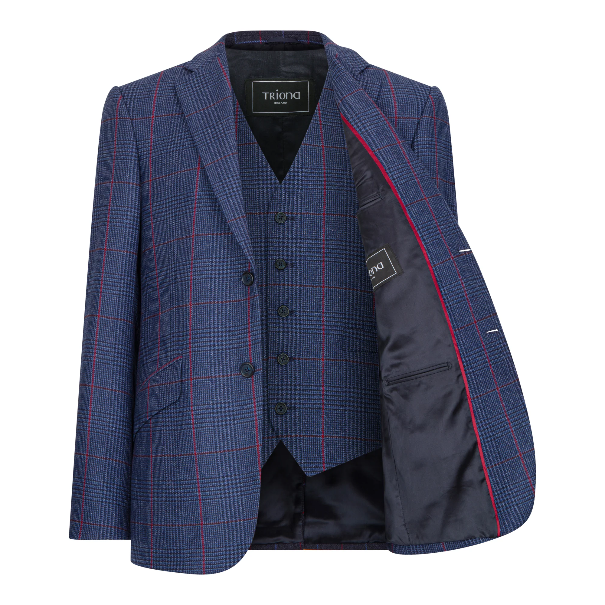 Navy & Red Prince of Wales Michael Tweed Waistcoat - Image 3
