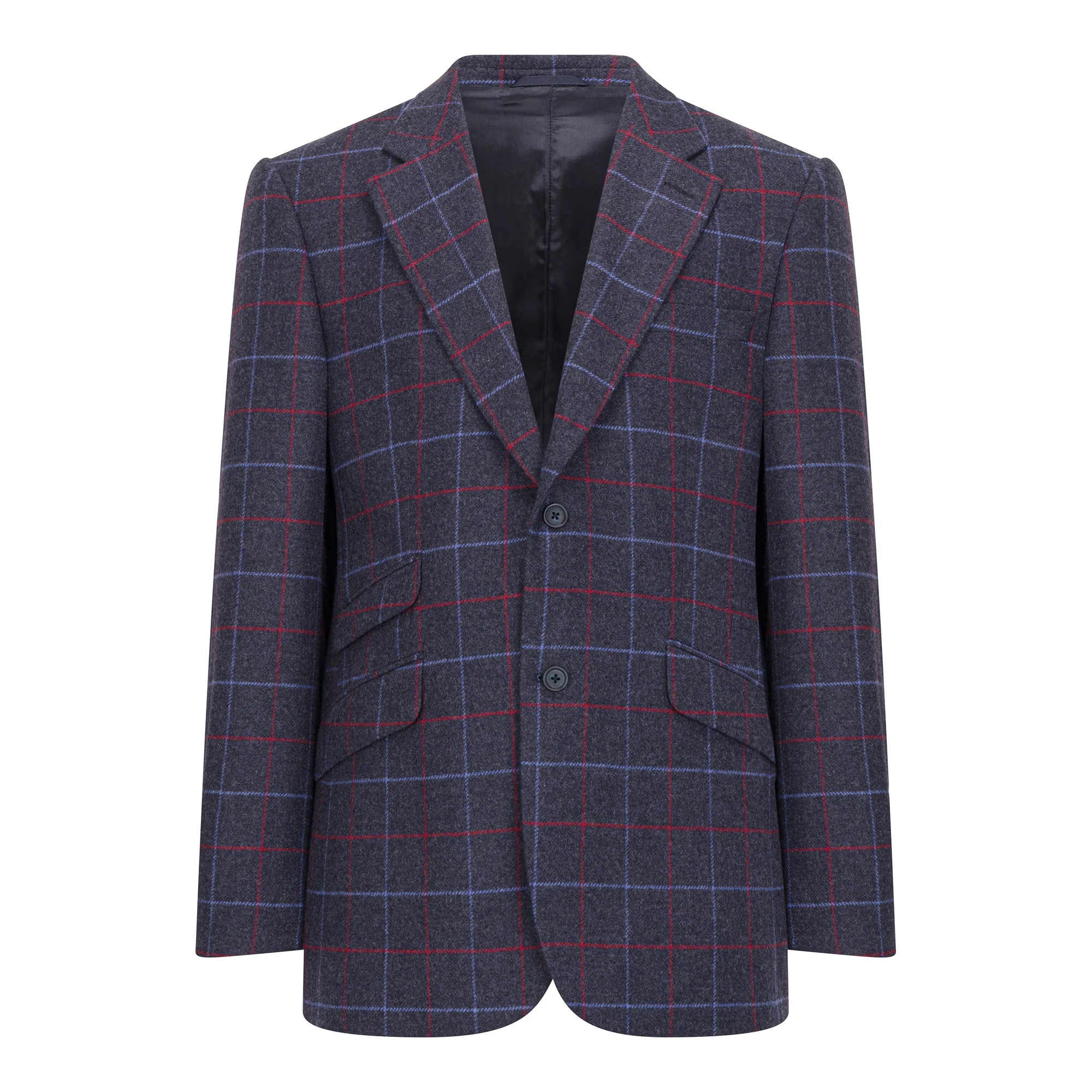 Navy & Red Windowpane Merino and Cashmere James Classic Tweed Jacket