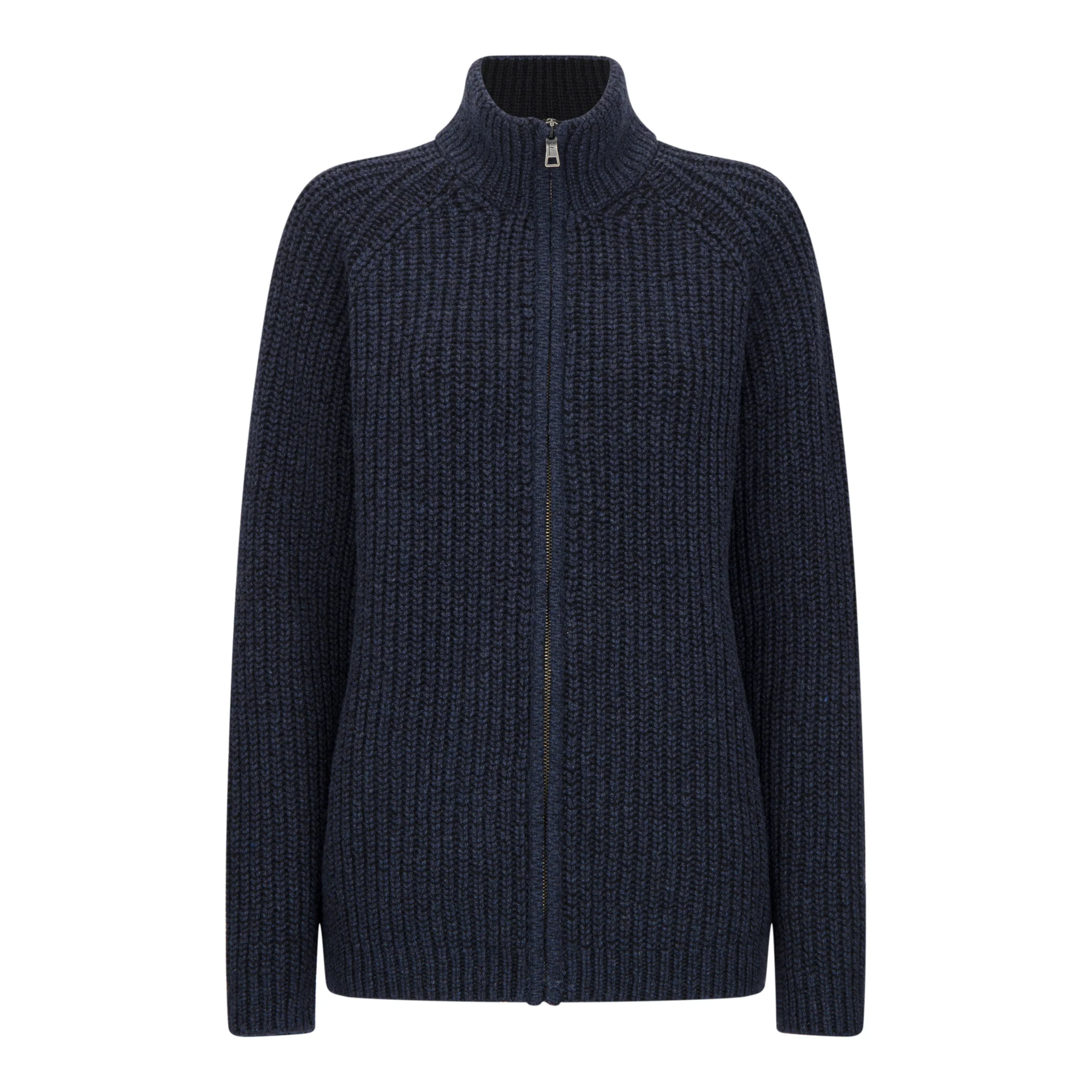 Dark Indigo & Black Ribbed Knit Full Zip Sweater - Image 2