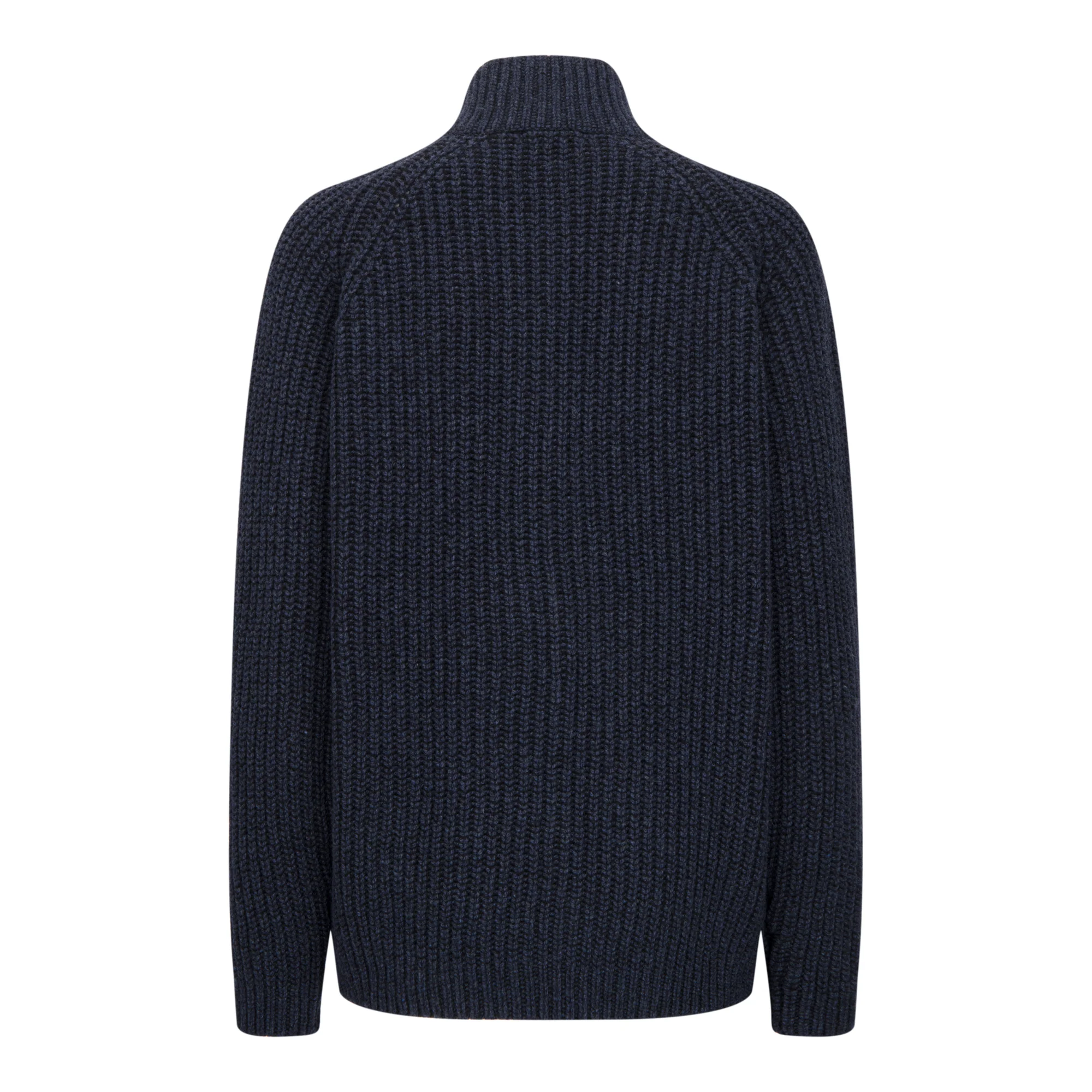 Dark Indigo & Black Ribbed Knit Full Zip Sweater - Image 4