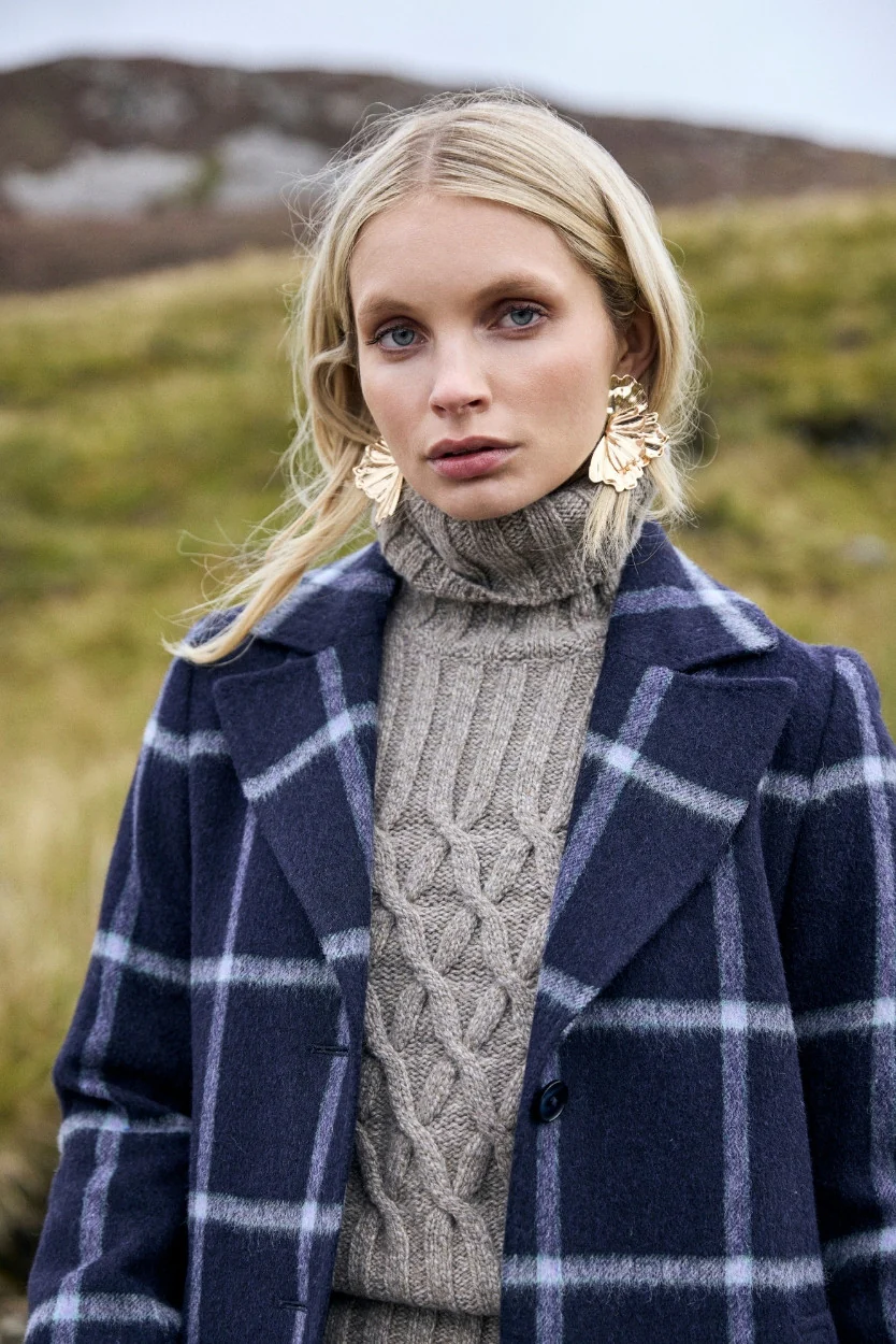 Navy Windowpane Erin Belted Coat - Image 2