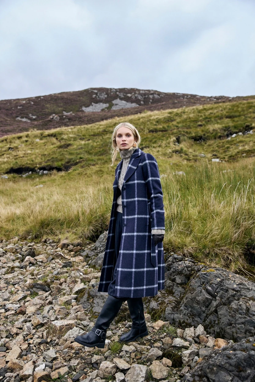 Navy Windowpane Erin Belted Coat - Image 3