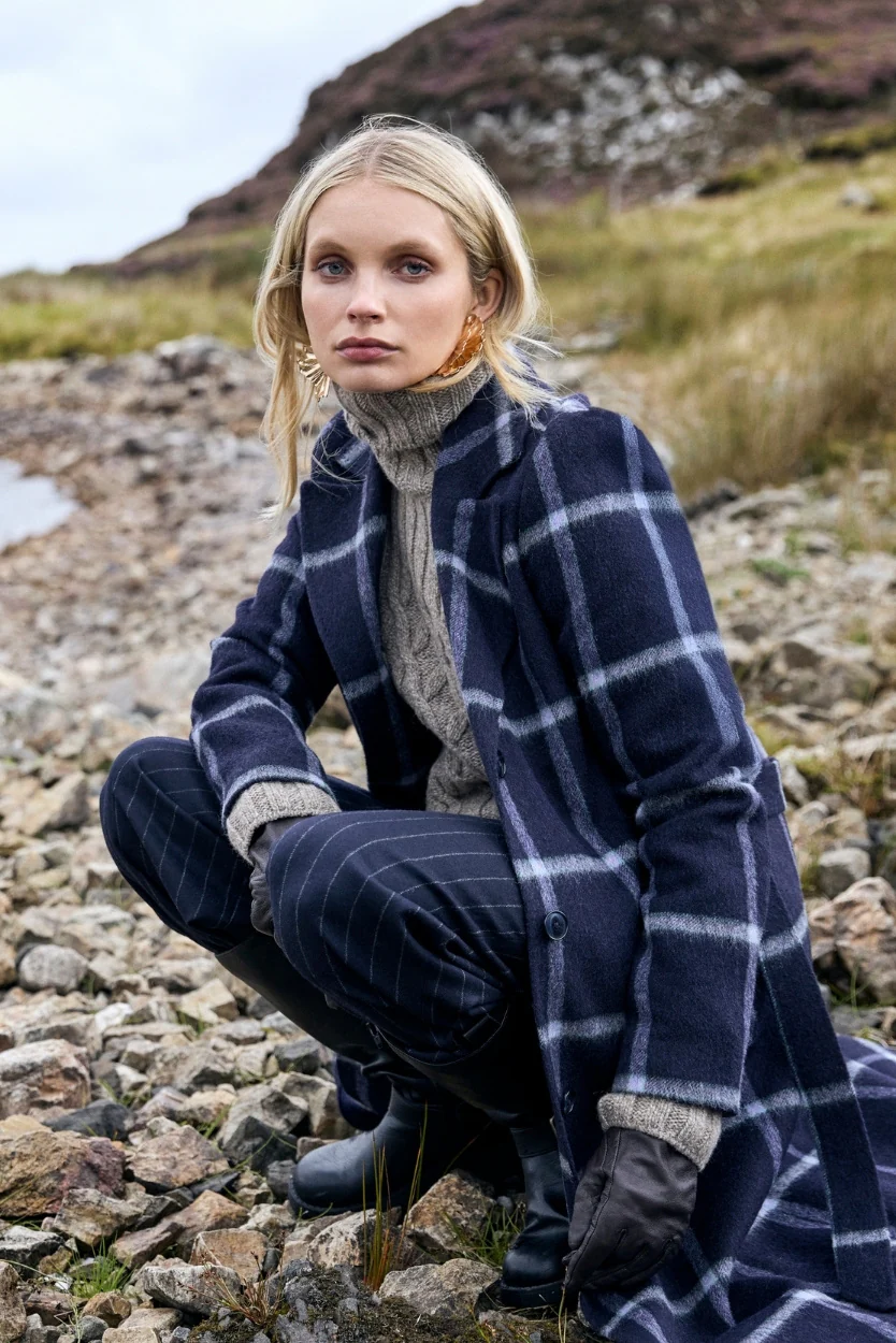 Navy Windowpane Erin Belted Coat - Image 4