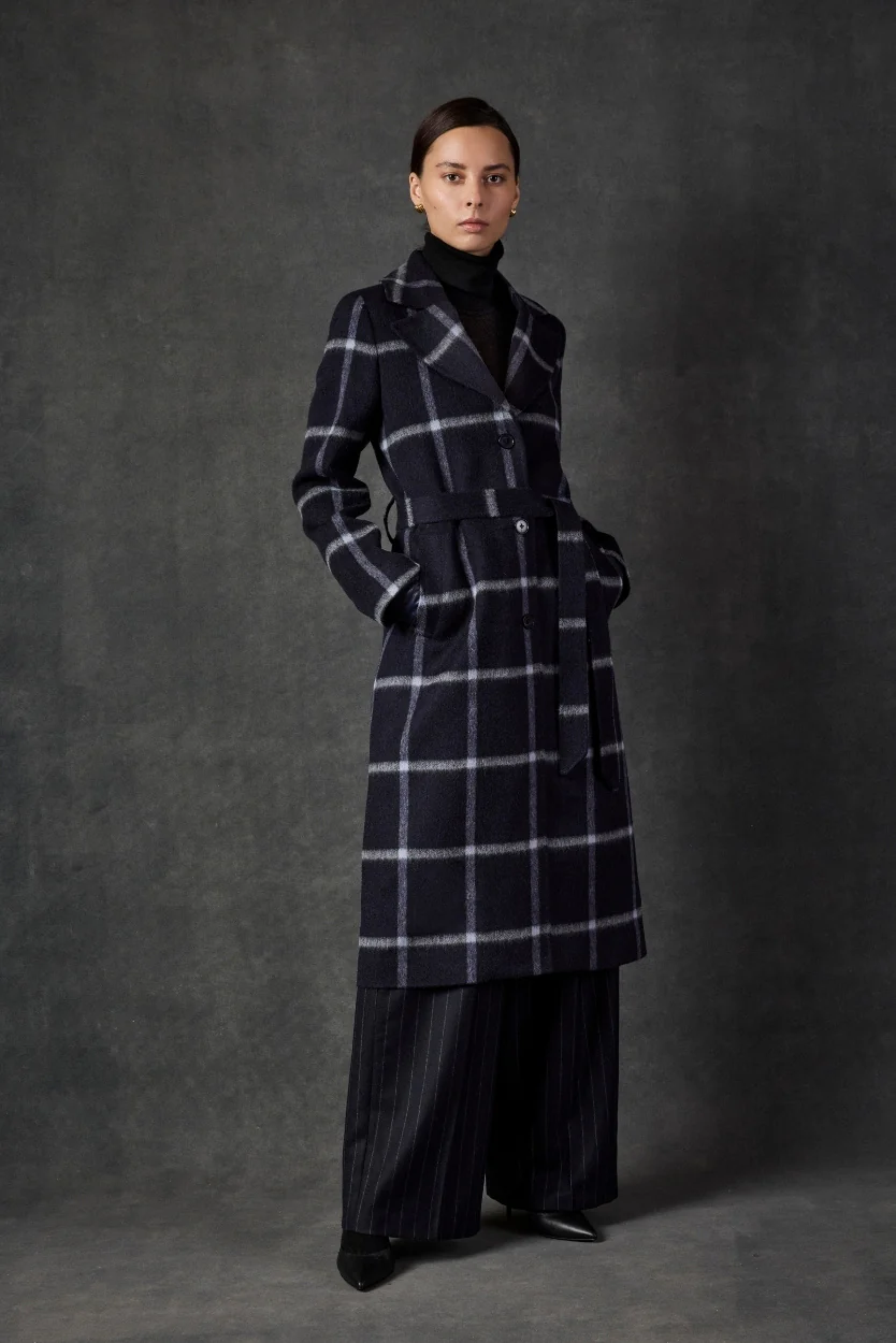 Navy Windowpane Erin Belted Coat - Image 5