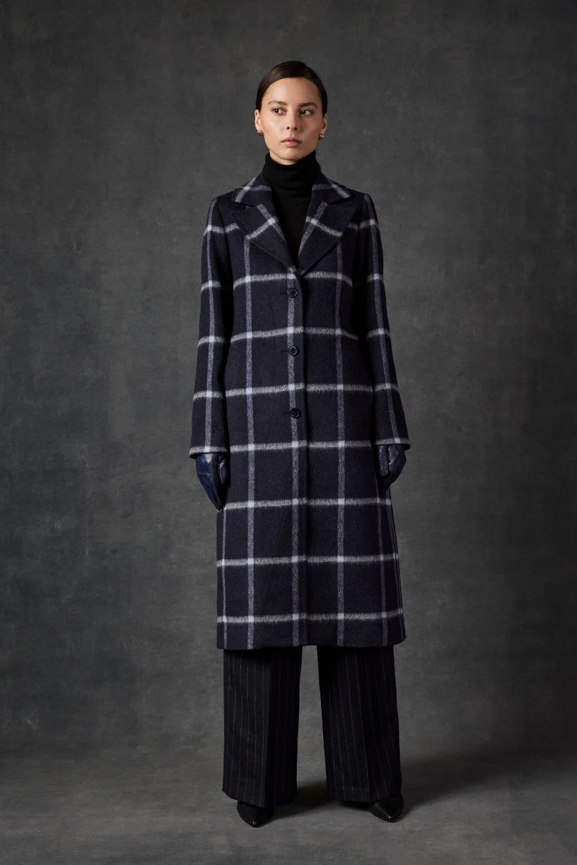 Navy Windowpane Erin Belted Coat - Image 6