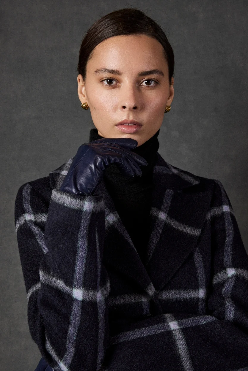 Navy Windowpane Erin Belted Coat - Image 7