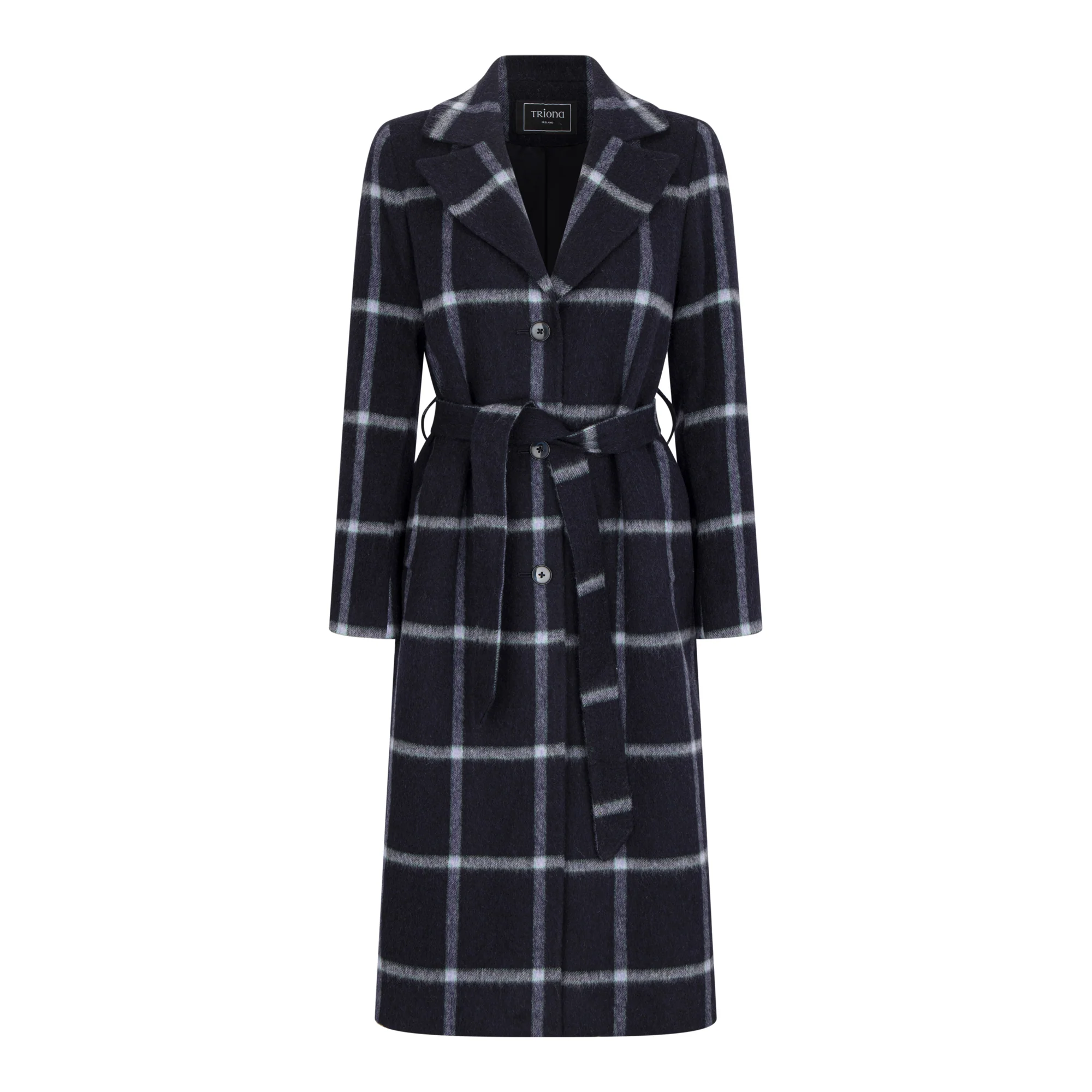 Navy Windowpane Erin Belted Coat - Image 8