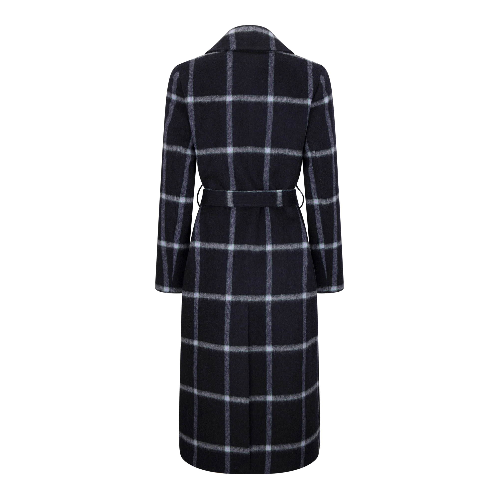 Navy Windowpane Erin Belted Coat - Image 9
