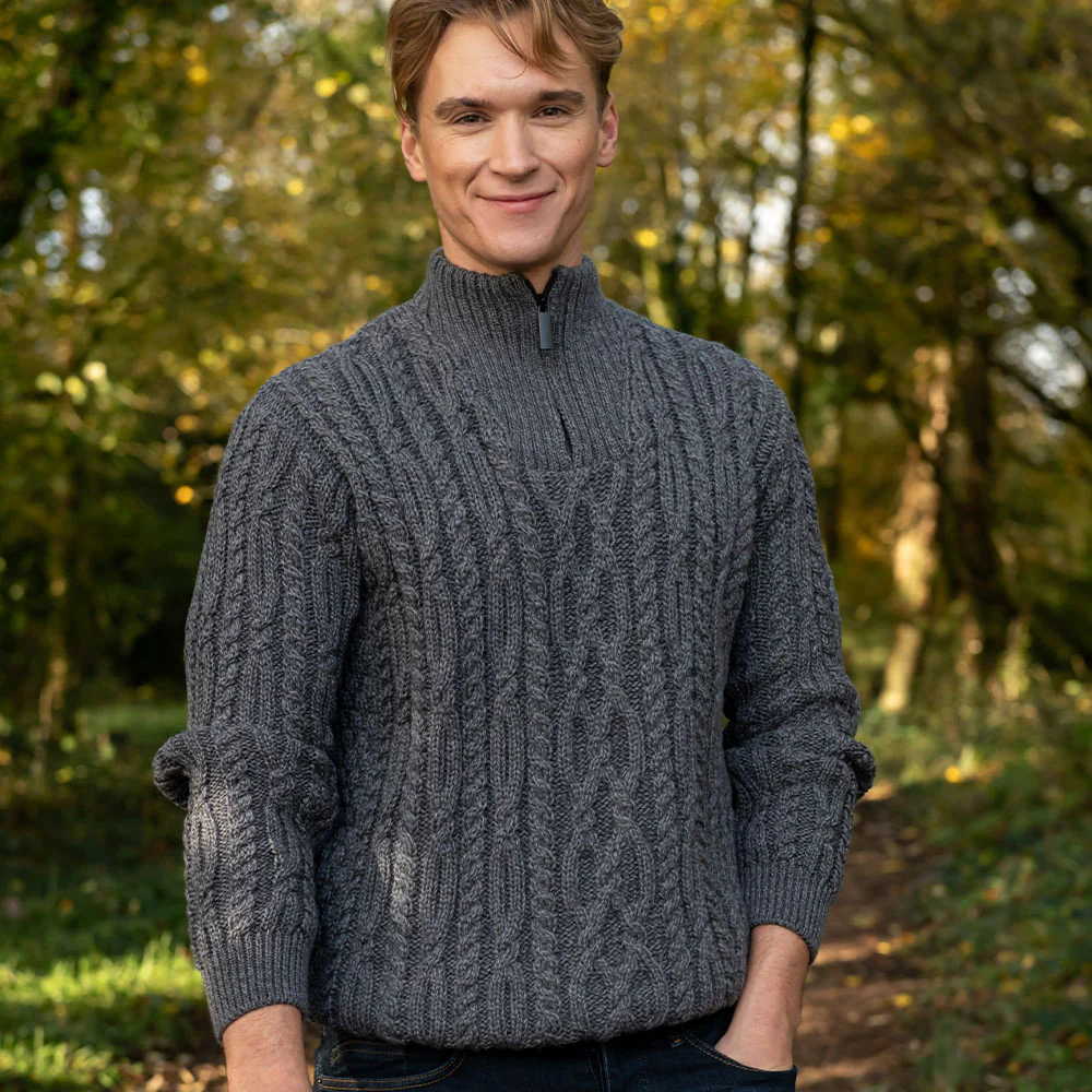 Niall Steel Grey Half Zip Cable Sweater - Image 2