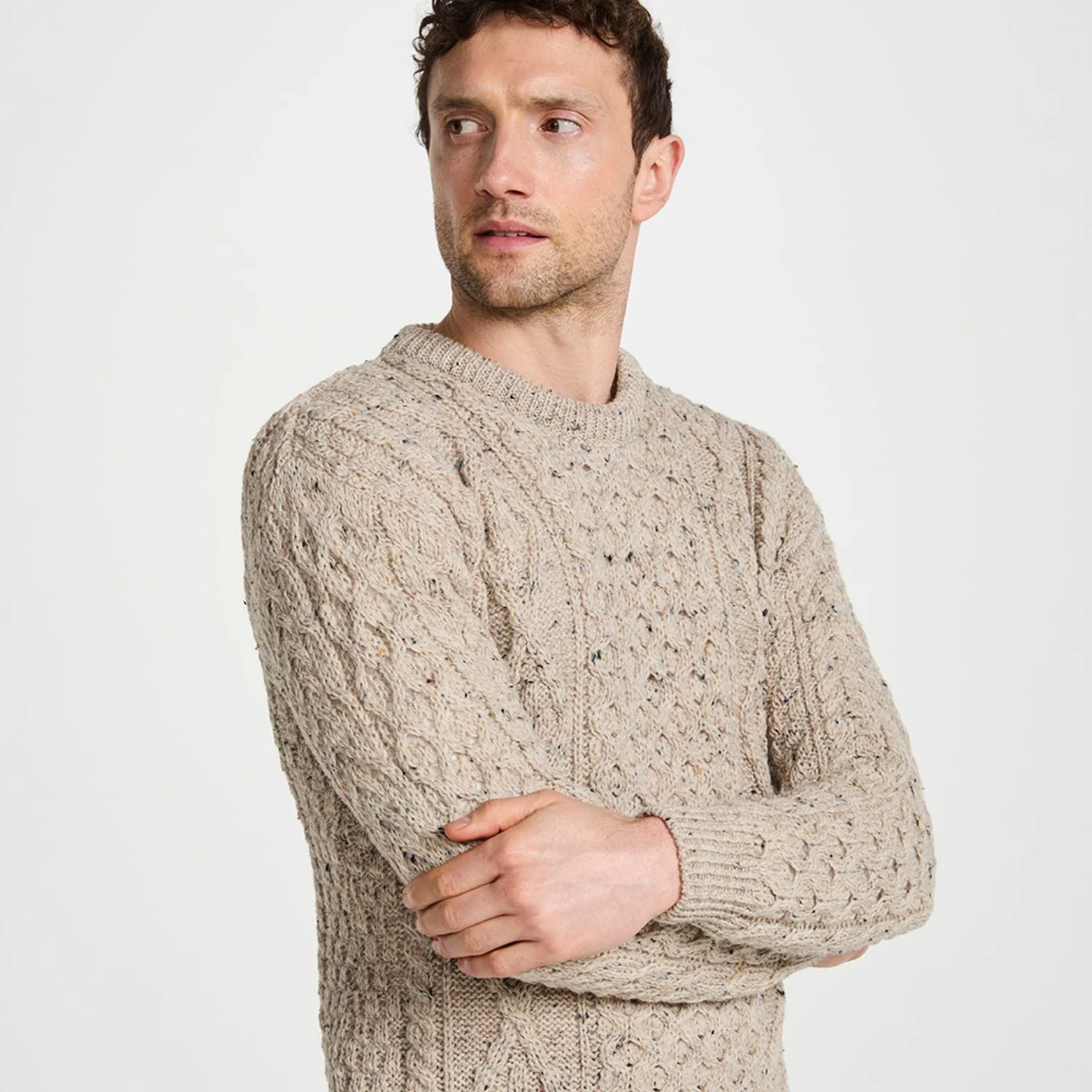 Oatmeal Fleck Unisex Classic Crew Neck Aran Sweater