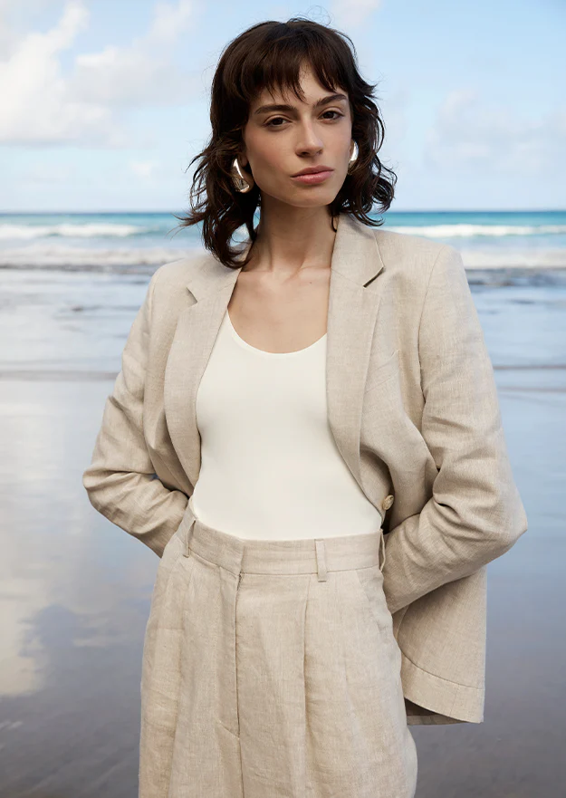 Oatmeal Una Patch Pocket Irish Linen Jacket - Image 4