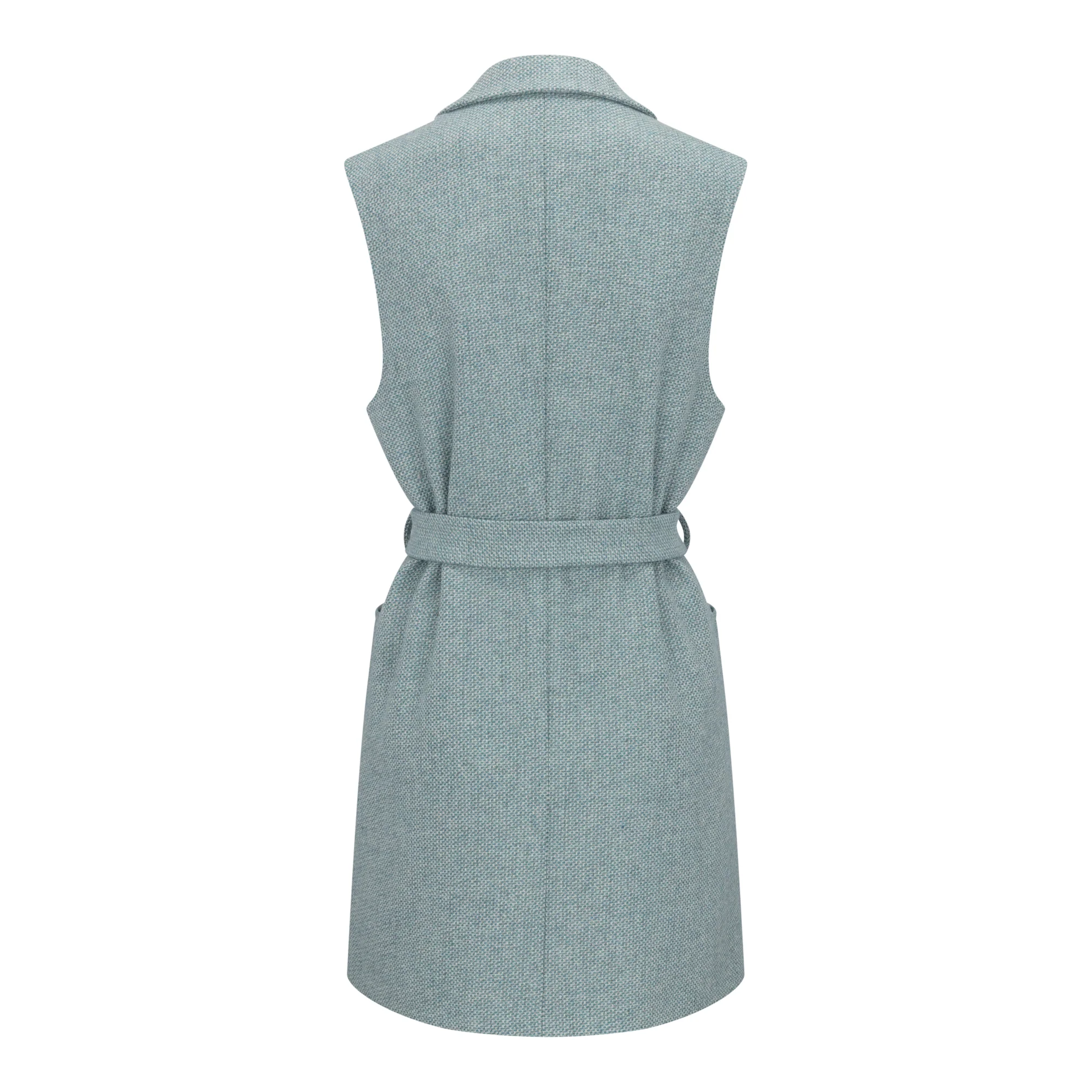 Ocean Blue Lily Longline Sleeveless Tweed Blazer - Image 5