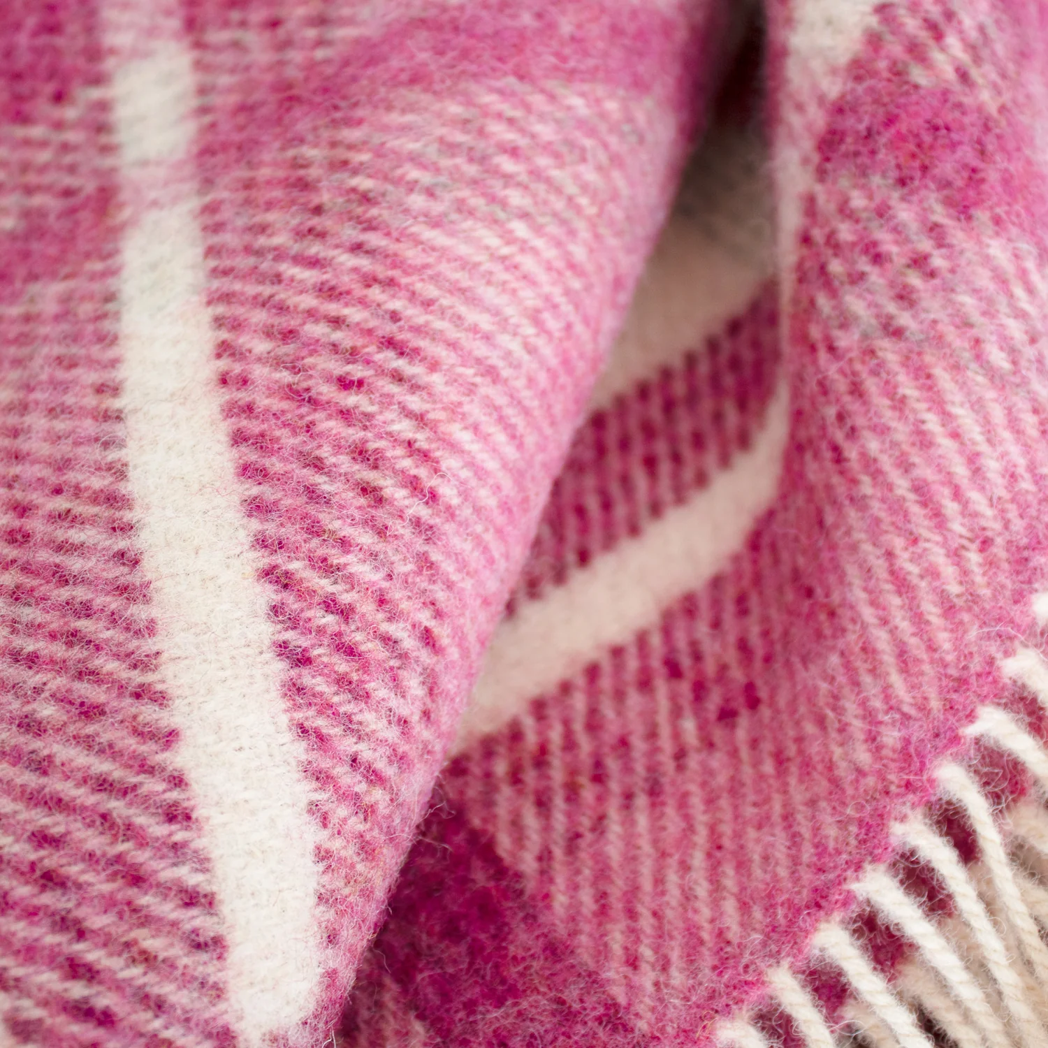 Pink & Cream Check Large Wool Blanket - Image 3