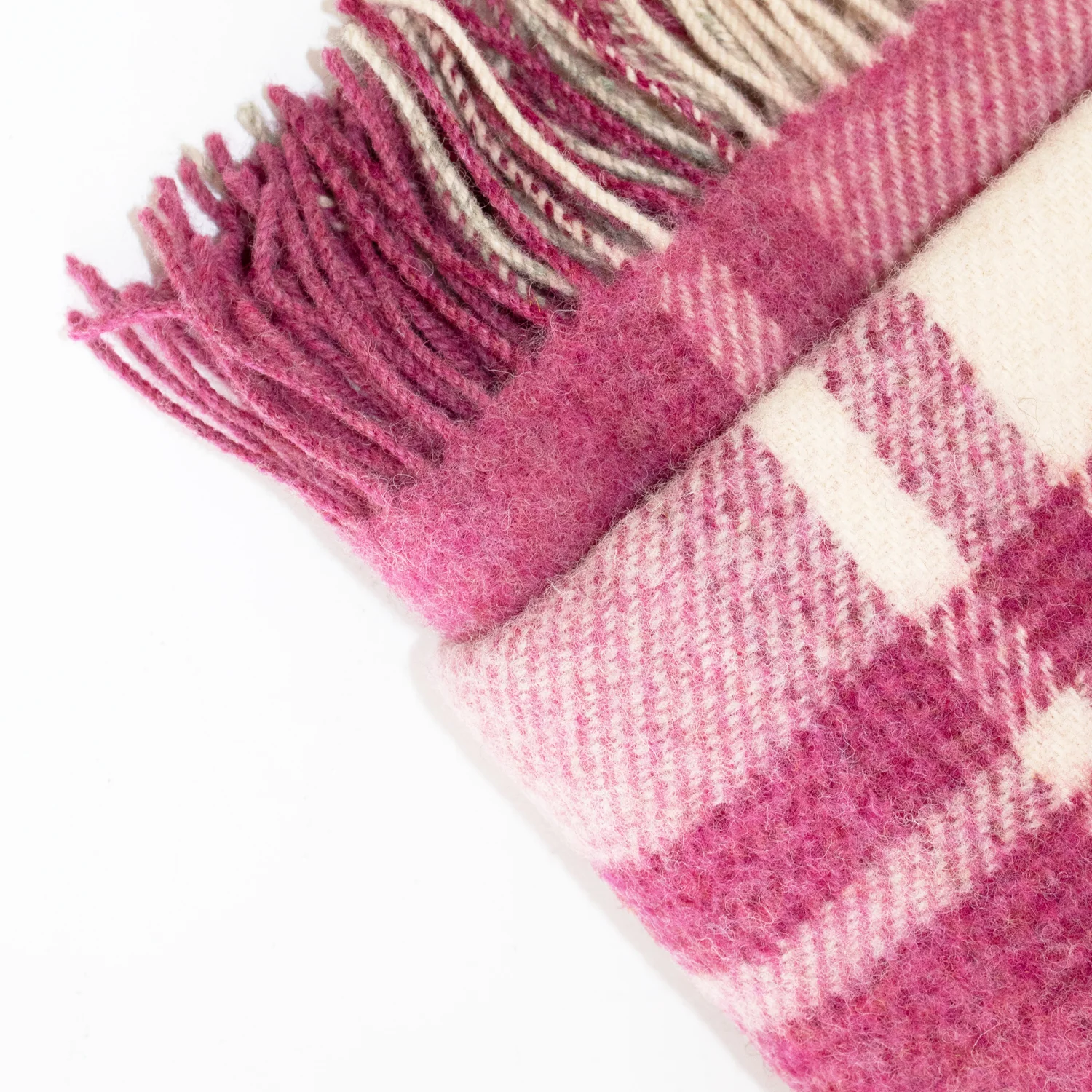 Pink & Cream Check Large Wool Blanket - Image 4