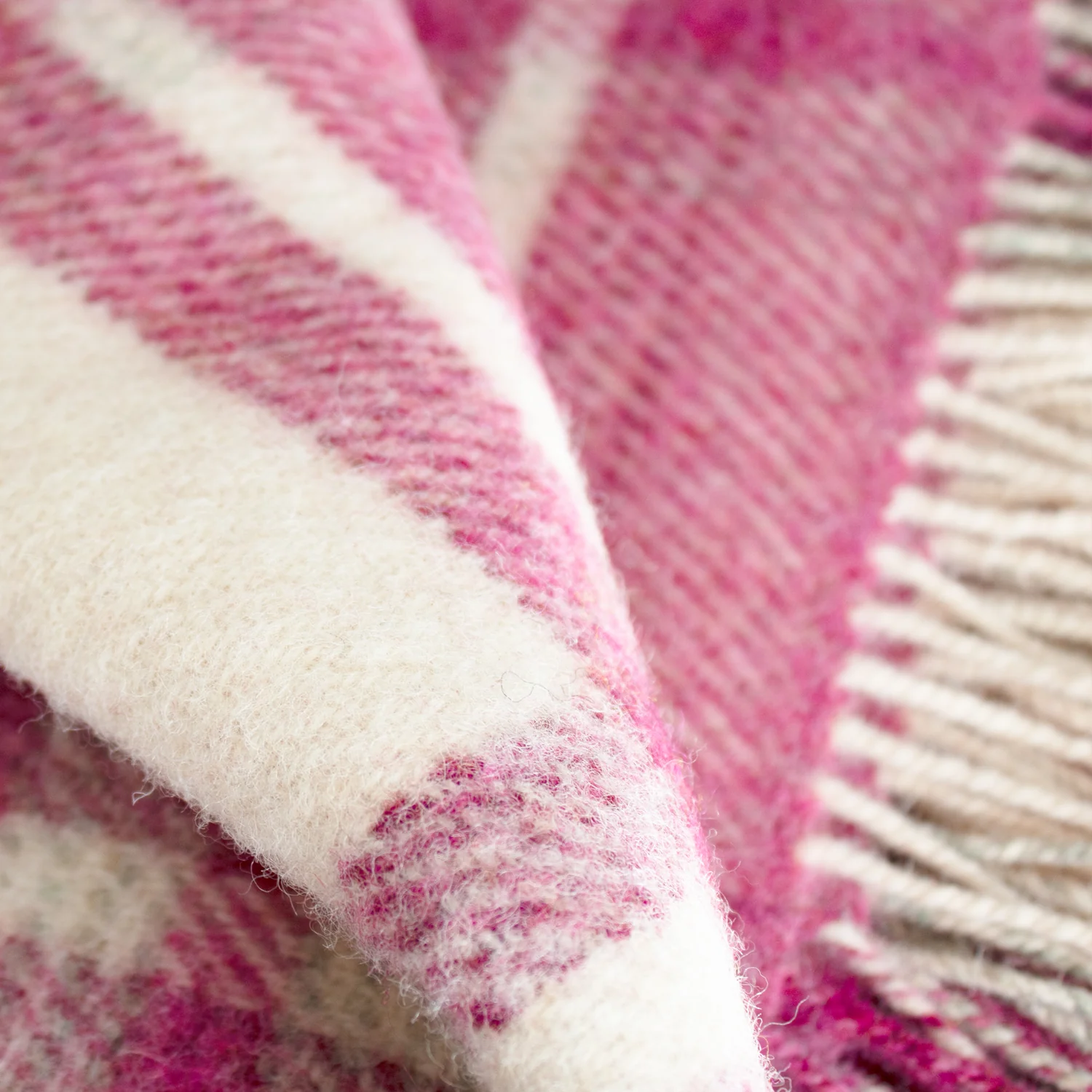 Pink & Cream Check Large Wool Blanket - Image 5