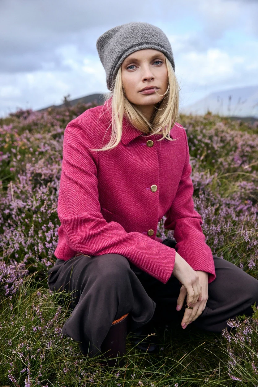 Pink Herringbone Maura Boxy Tweed Jacket - Image 2