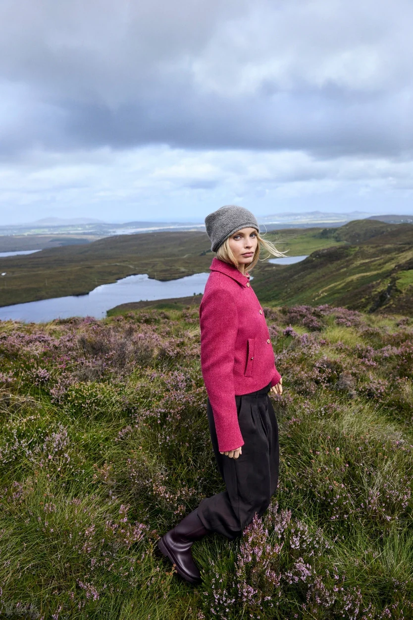 Pink Herringbone Maura Boxy Tweed Jacket - Image 3