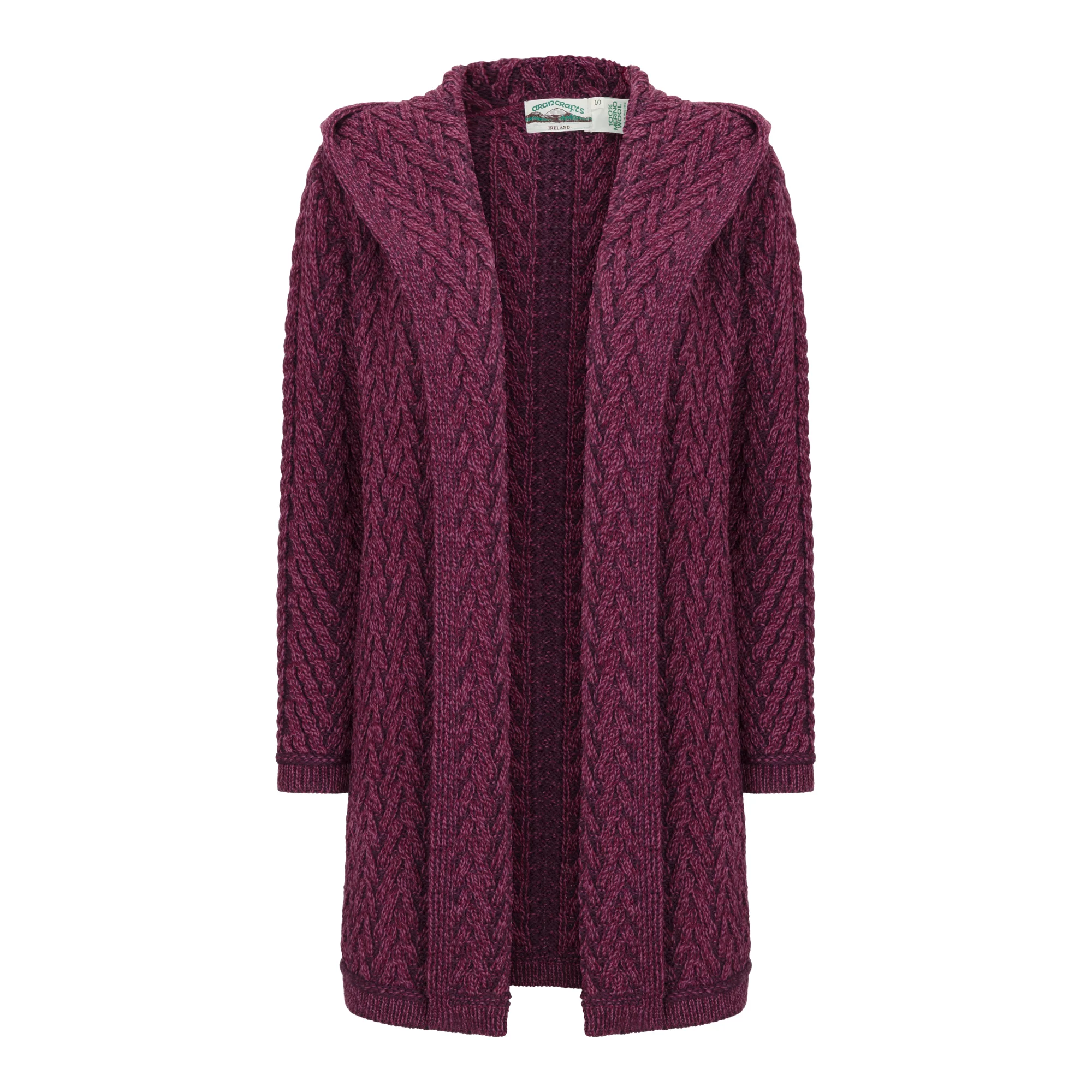 Purple Aran Cardigan with Hood