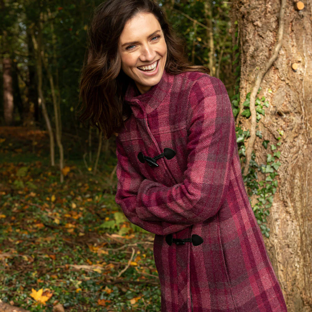 Raspberry Check Marie Duffle Coat - Image 4