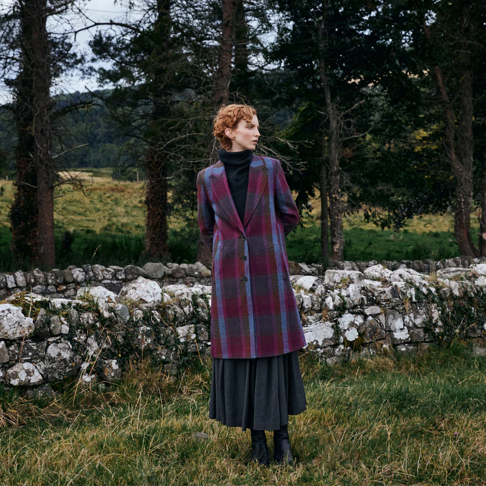 Raspberry Check Shannon Tweed Knee Coat - Image 4