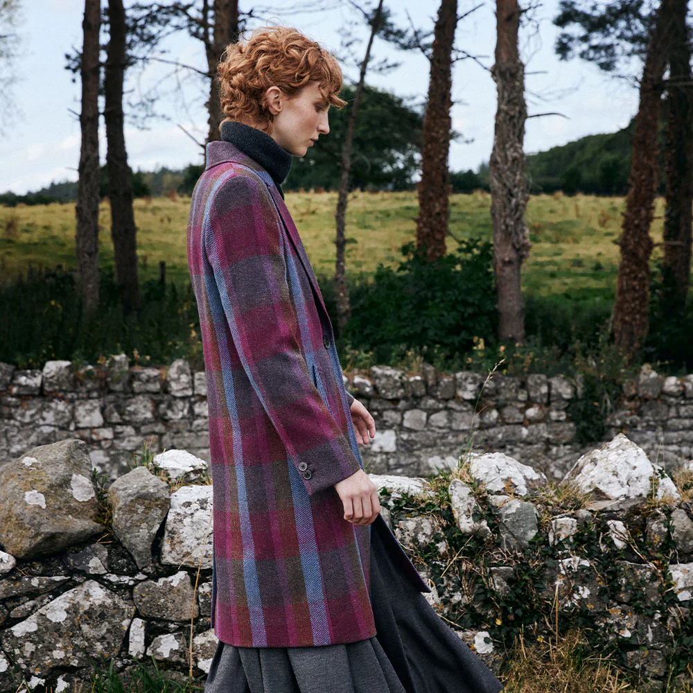 Raspberry Check Shannon Tweed Knee Coat - Image 6