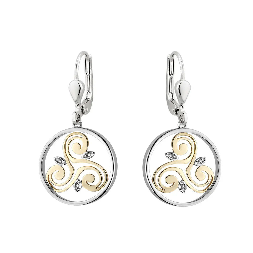 Silver And 10K Gold Diamond Spiral Circle Earrings