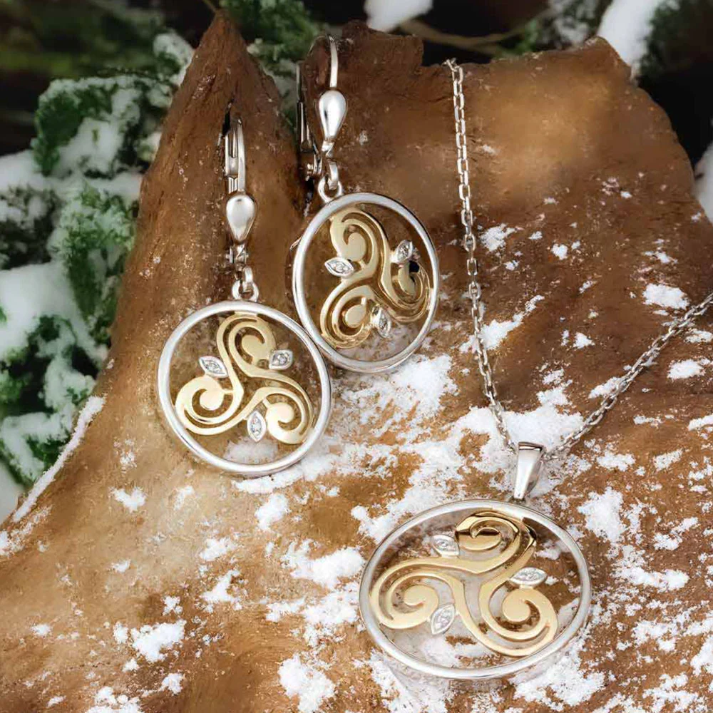 Silver And 10K Gold Diamond Spiral Circle Earrings - Image 2