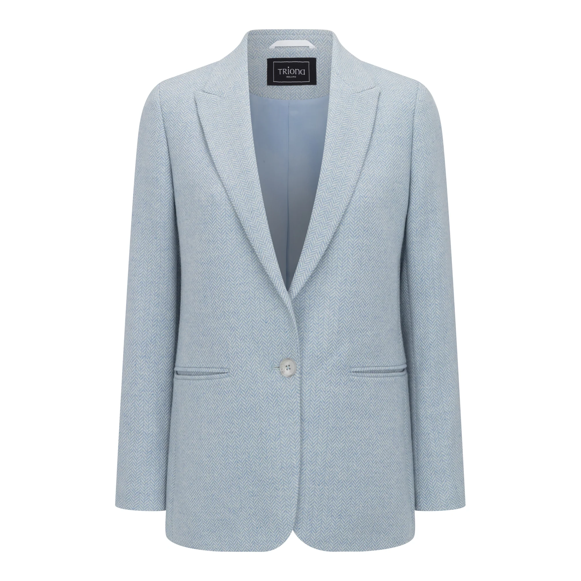 Sky Blue Herringbone Cara Tweed Blazer - Image 4
