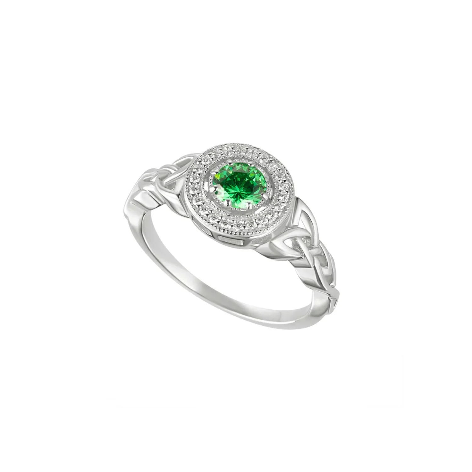 Sterling Silver Cluster Green CZ Trinity Knot Ring