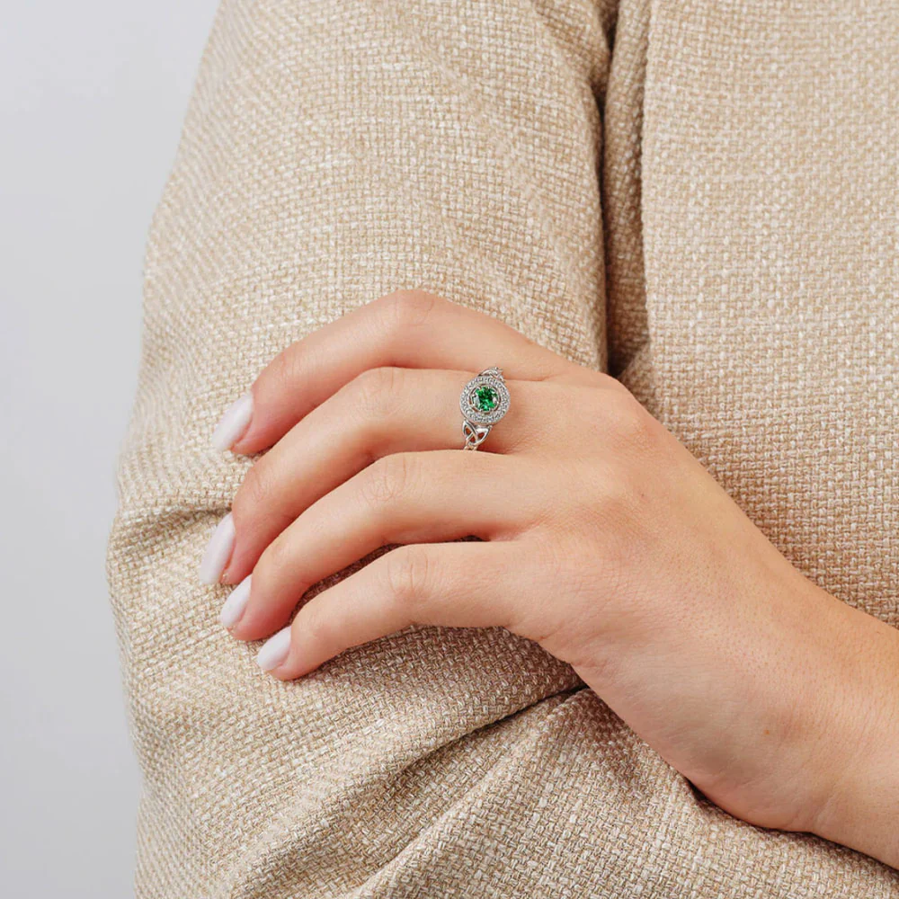 Sterling Silver Cluster Green CZ Trinity Knot Ring - Image 2