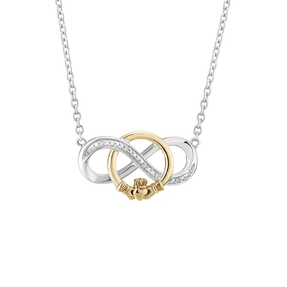 Sterling Silver Infinity 10K Gold Claddagh Necklace