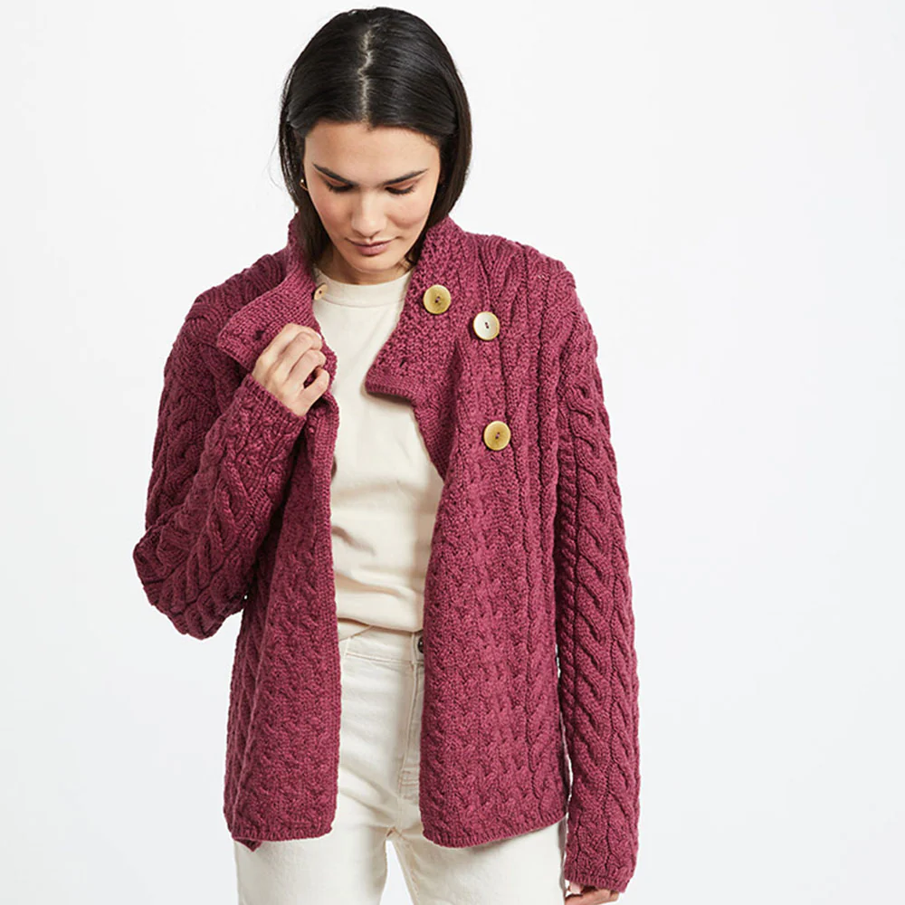 Supersoft Crossover Button Cardigan, Wine - Image 2