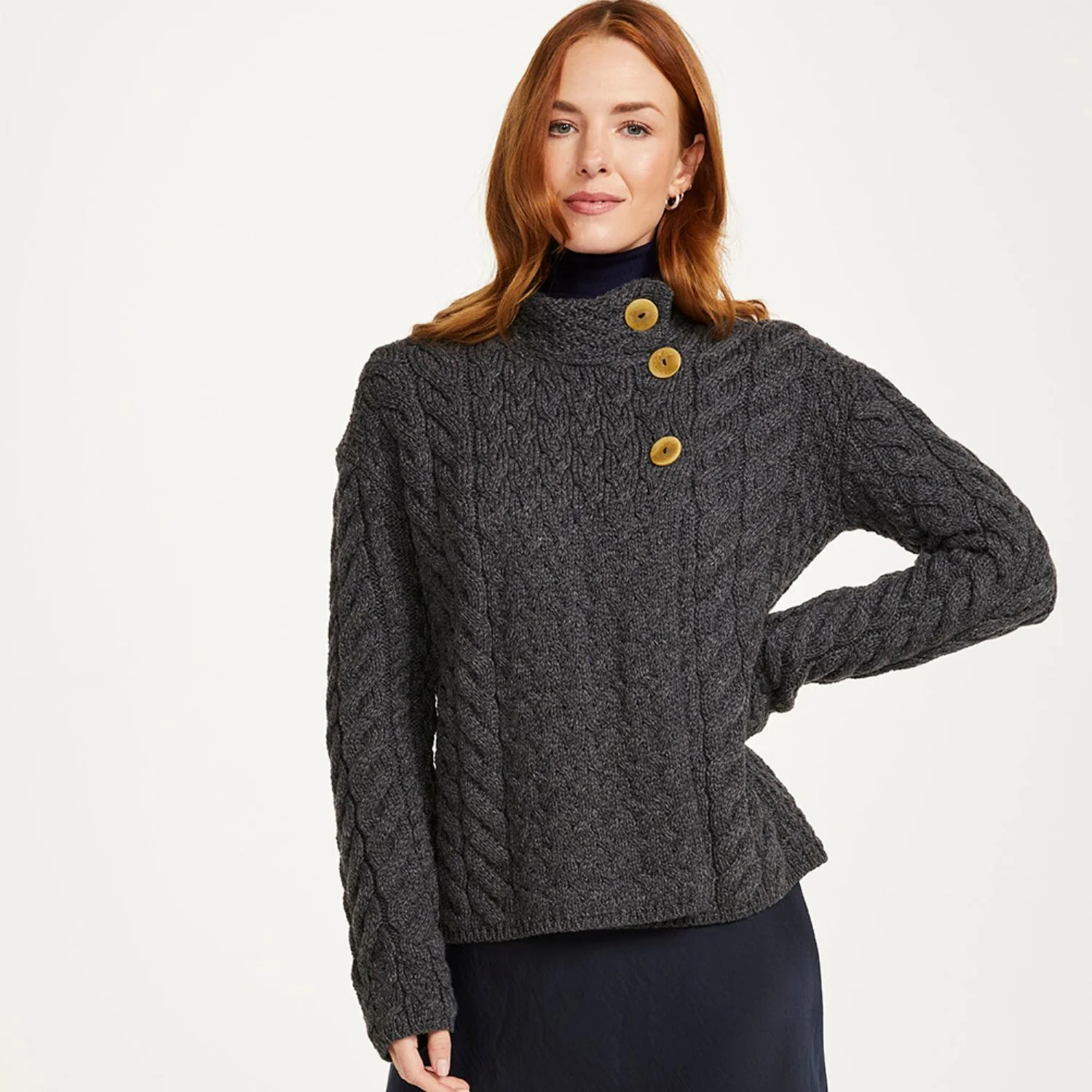 Supersoft Crossover Button Cardigan, Charcoal