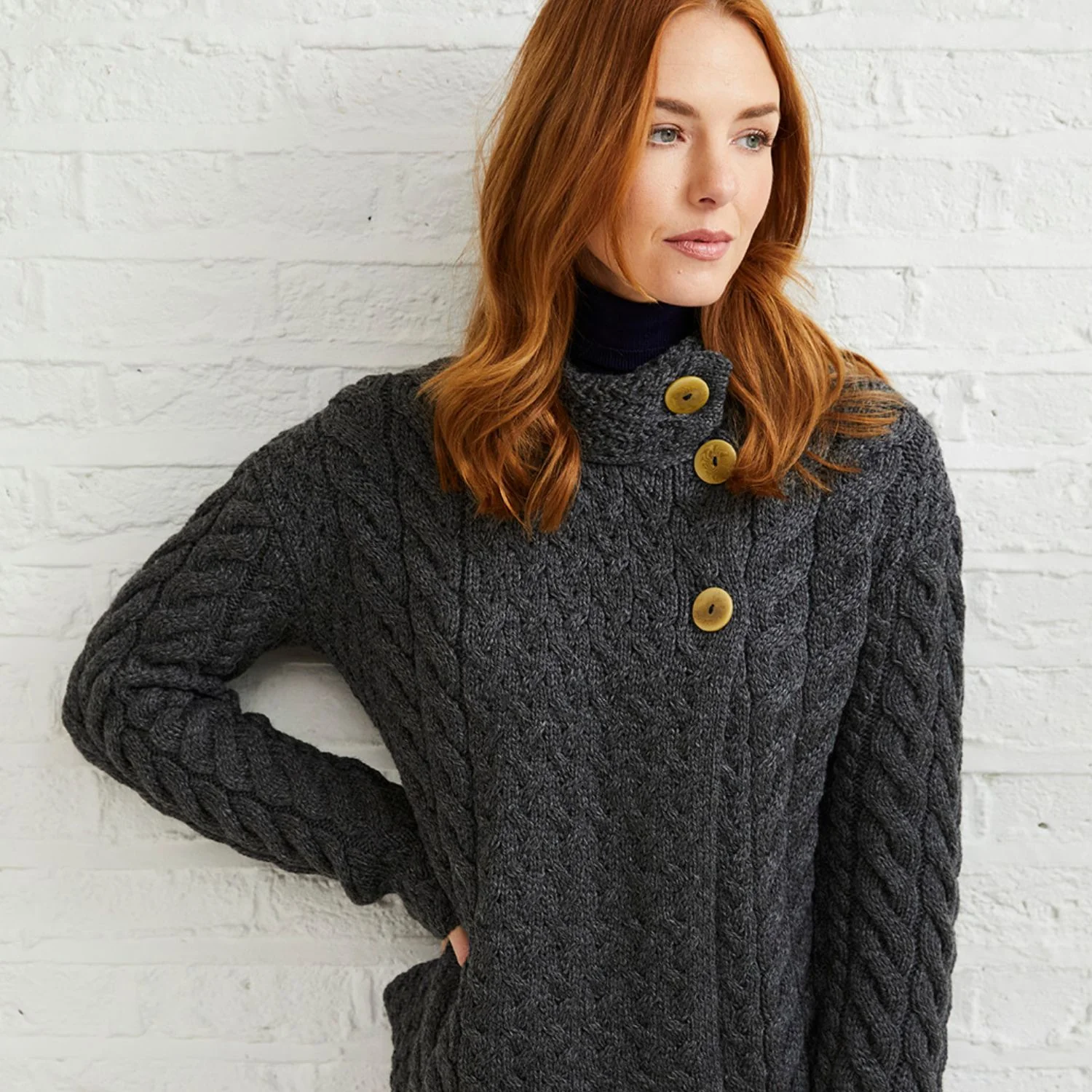 Supersoft Crossover Button Cardigan, Charcoal - Image 6