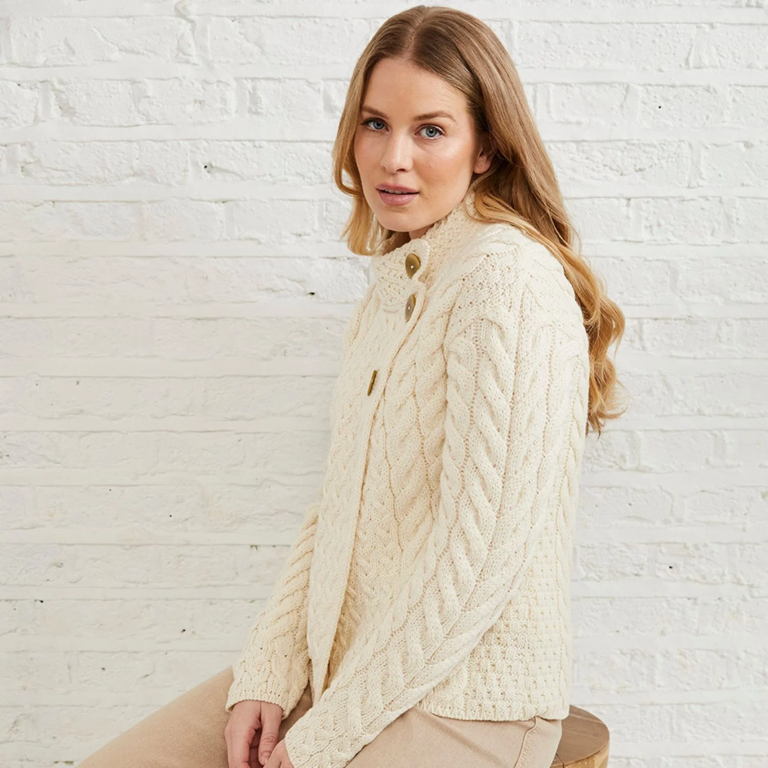 Supersoft Crossover Button Cardigan, Natural - Image 4