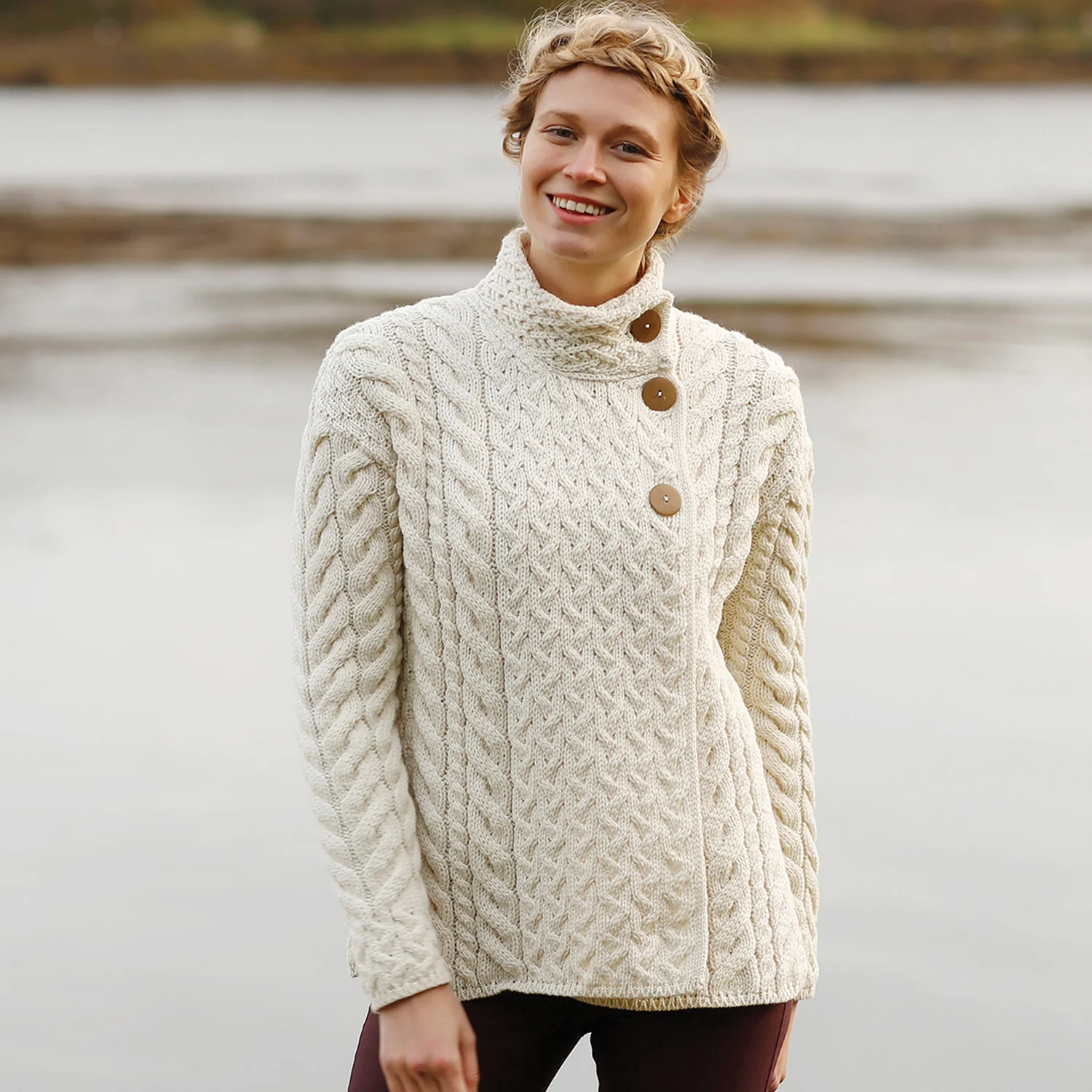 Supersoft Crossover Button Cardigan, Natural - Image 7