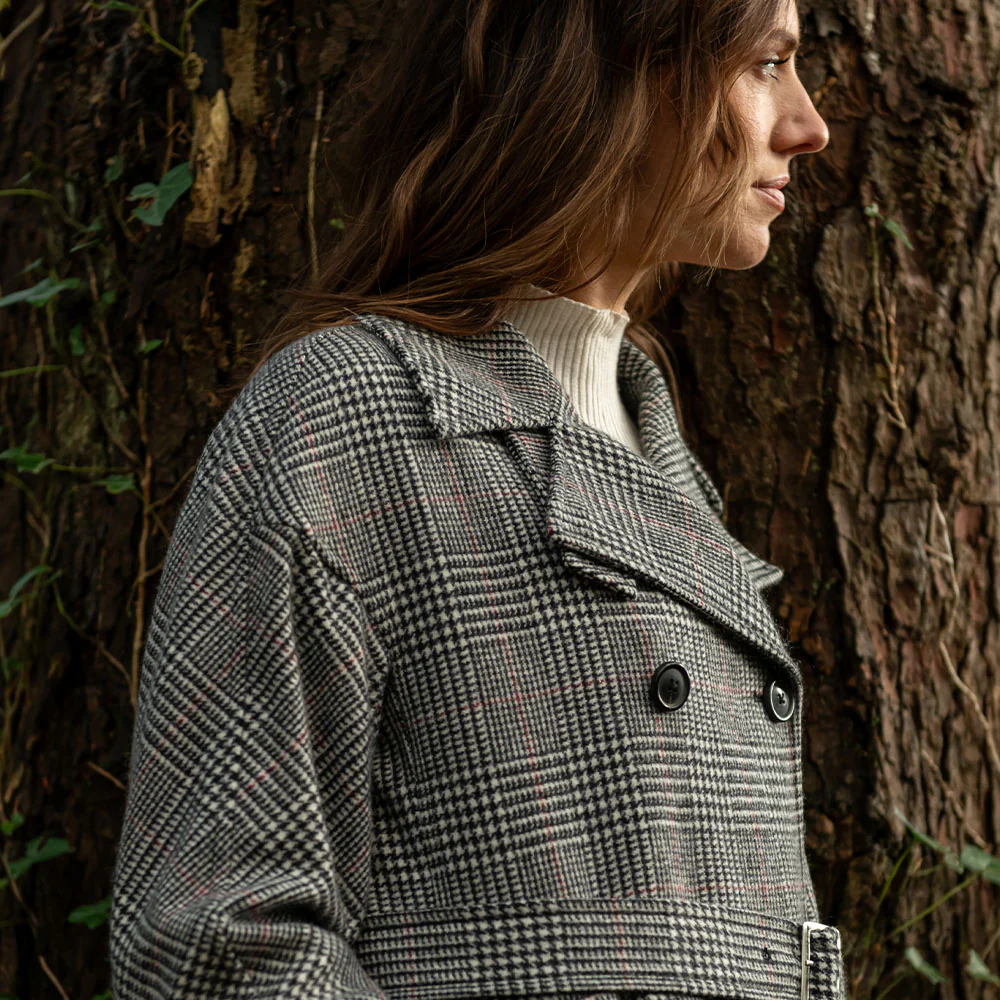 Black, White & Red Check Faye Double Breasted Mac Coat - Image 10