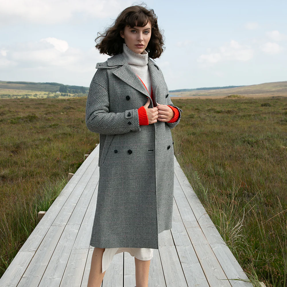 Black, White & Red Check Faye Double Breasted Mac Coat - Image 12