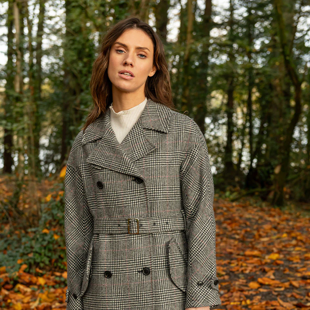 Black, White & Red Check Faye Double Breasted Mac Coat - Image 14