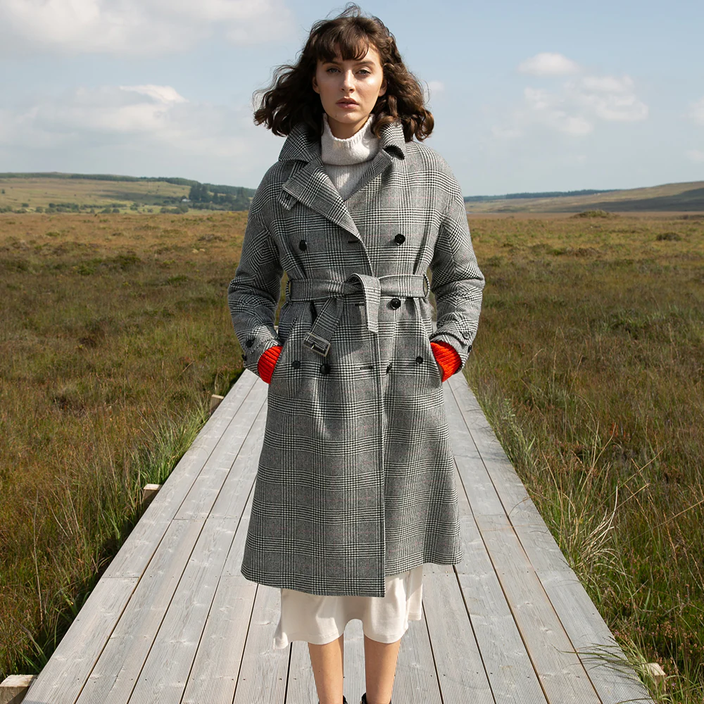 Black, White & Red Check Faye Double Breasted Mac Coat - Image 4