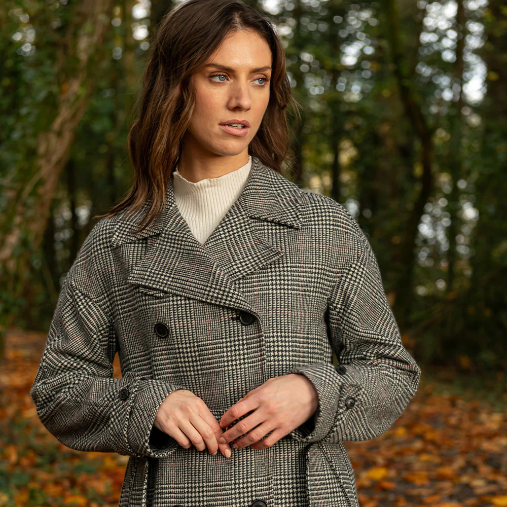 Black, White & Red Check Faye Double Breasted Mac Coat - Image 8