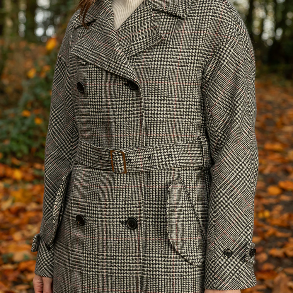 Black, White & Red Check Faye Double Breasted Mac Coat - Image 9