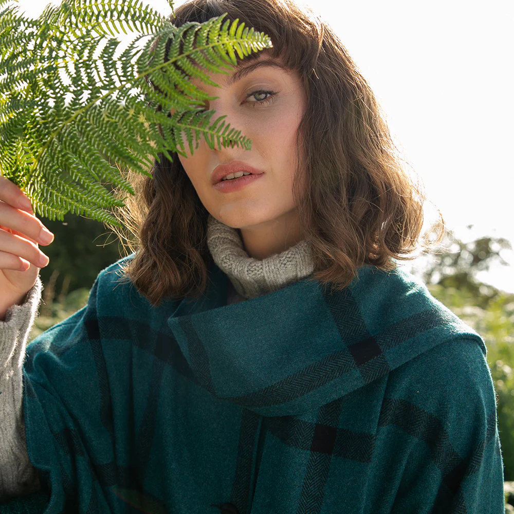 Trisha Cape, Teal & Black Windowpane - Image 2