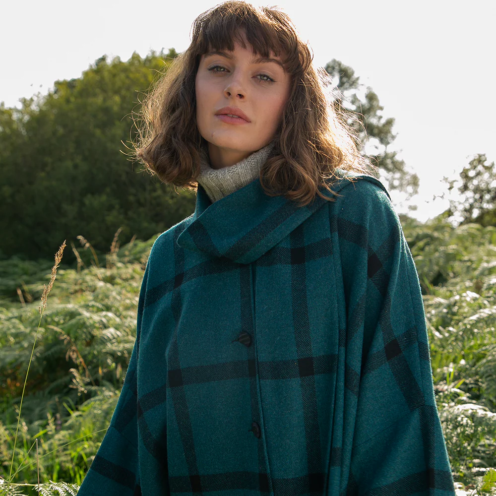 Trisha Cape, Teal & Black Windowpane - Image 3